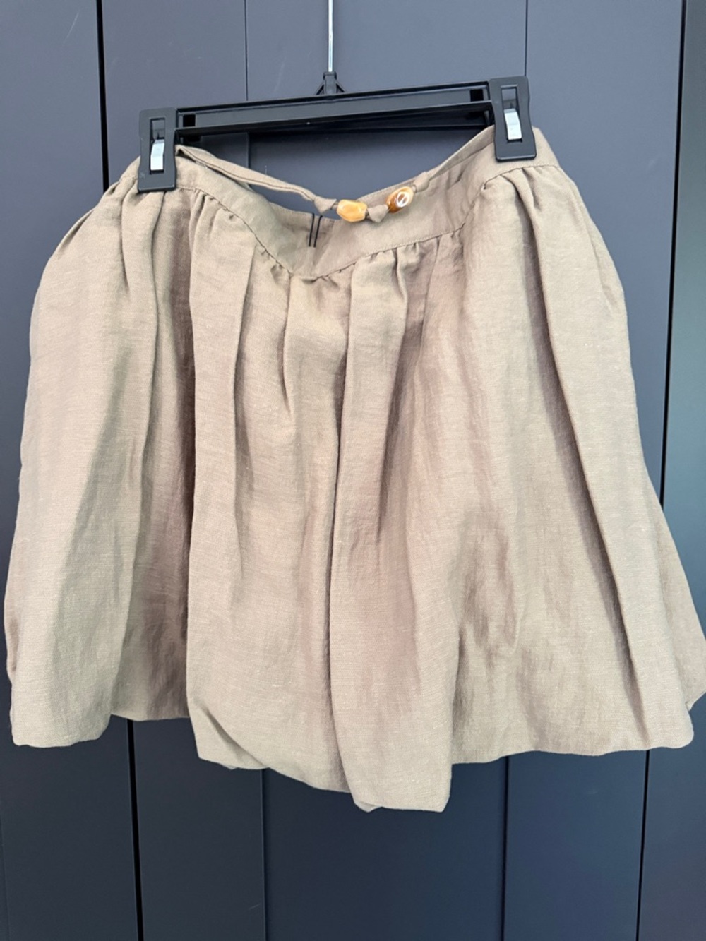 Zara Olive-Taupe Linen Bubble Mini Skirt with Bead Tie - Picture 5 of 7